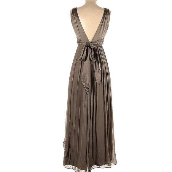BCBGMaxAzria Brown Grecian Pleated 100% Silk Gown Low Back Size 0 Dress - Picture 3 of 12